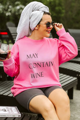 Pink May Contain Wine Crew Neck Plus Size Sweatshirt