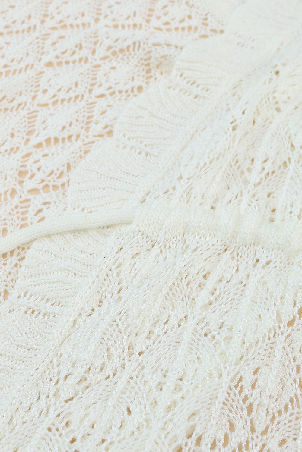 White Crochet Open Front Kimono with Slits