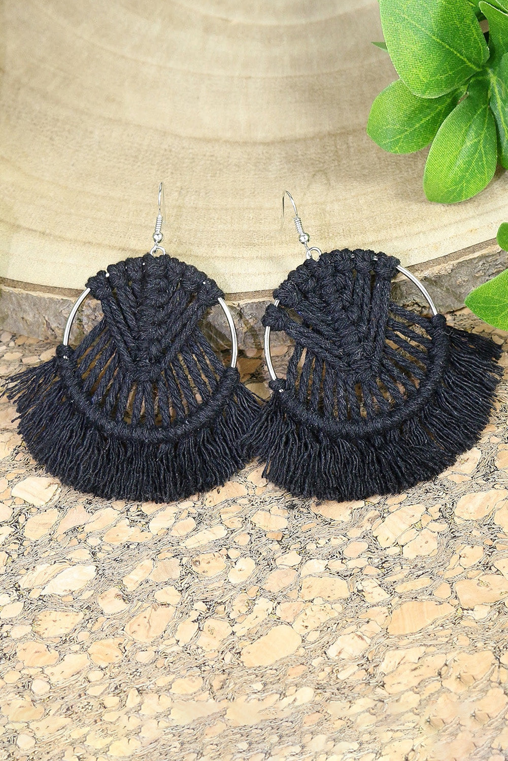 Black Crochet Tassel Fan-shaped Drop Earrings