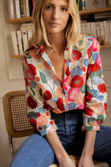 Multicolor Floral Print Bracelet Sleeve Shirt