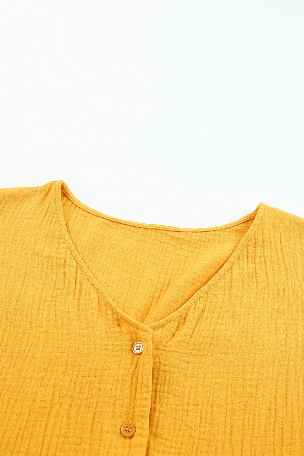 Yellow Button V Neck Crinkle Pocketed Romper