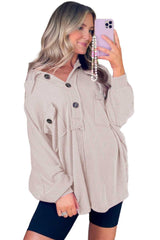 Khaki Button Collared Flap Pocket Cording Blouse