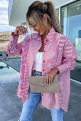 Striped Bishop Sleeve Side Slit Long Tail Shirt