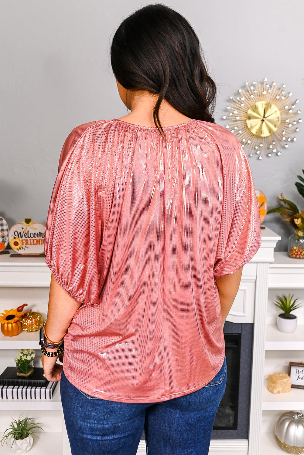 Pink Copper Textured Oversize Foil T-Shirt