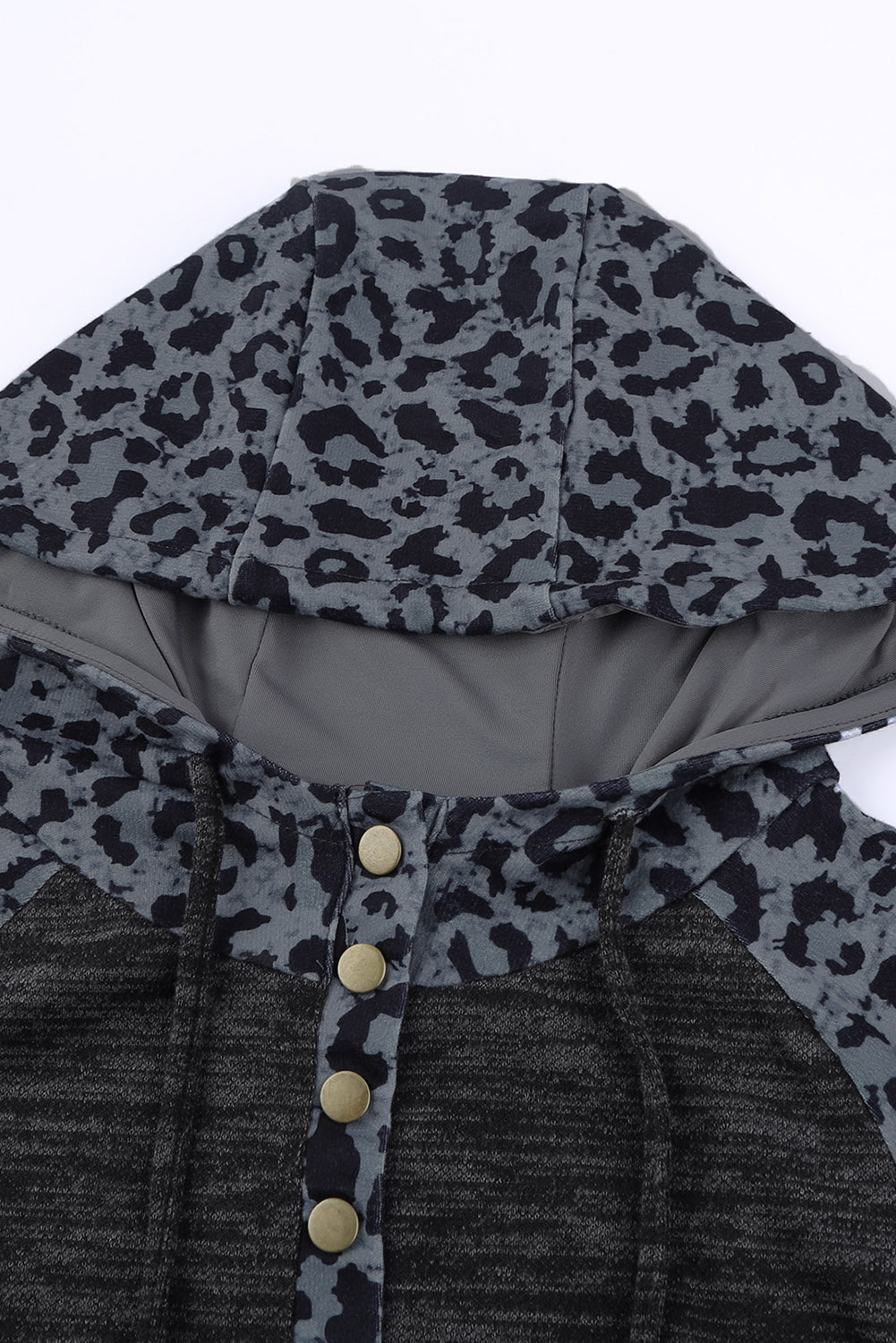 Color Block Leopard Long Sleeves Black Hoodie