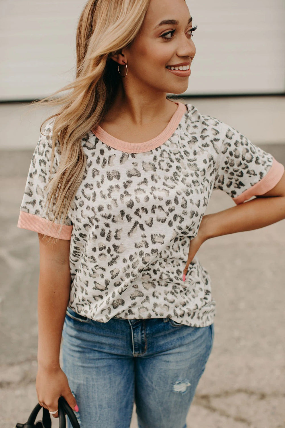 Leopard Fuzzy Print Contrast Trim Tank Top