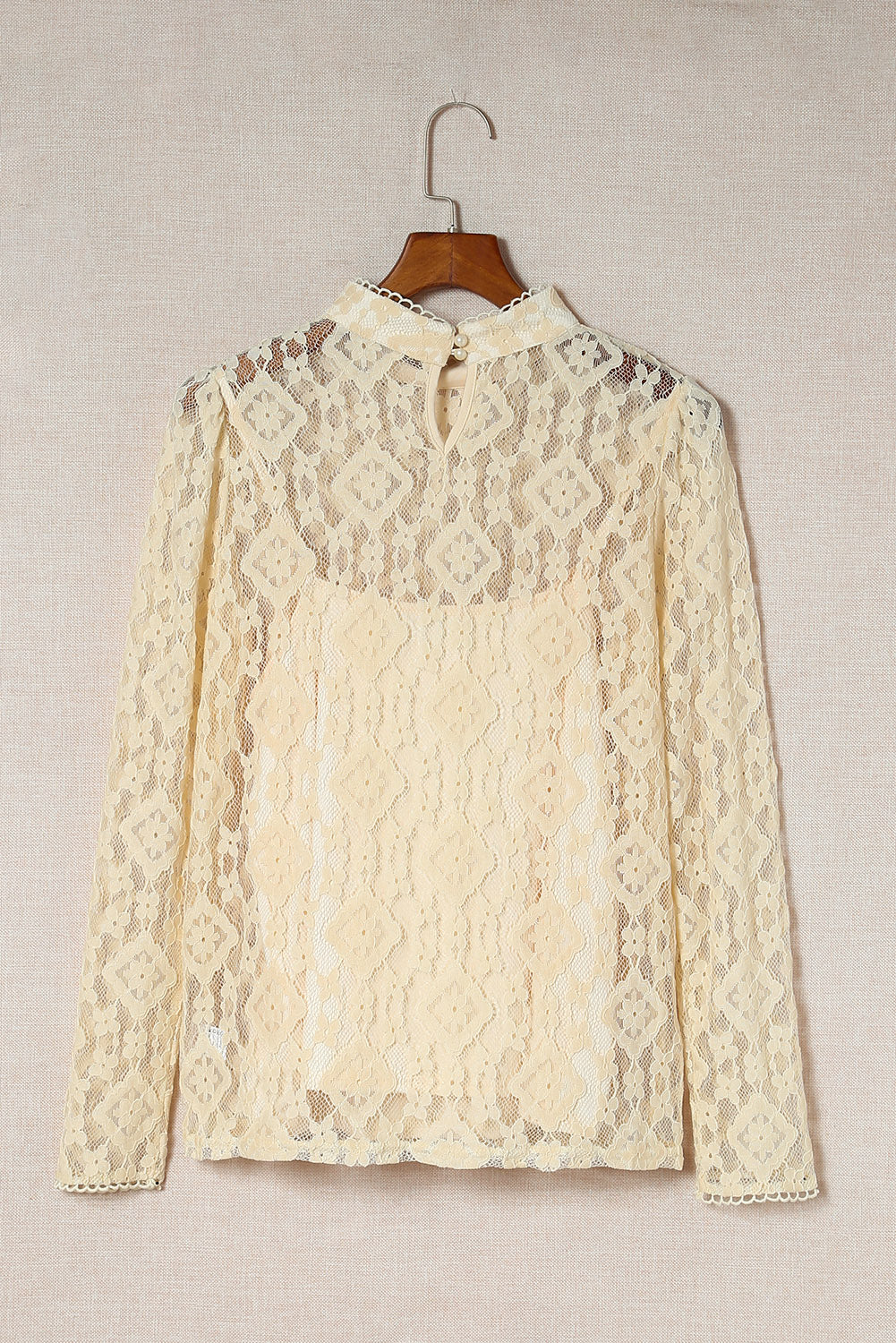 Beige Mock Neck Lace Blouse