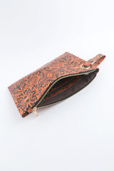 Red Vintage Floral Print PU Leather Wristlet Clutch