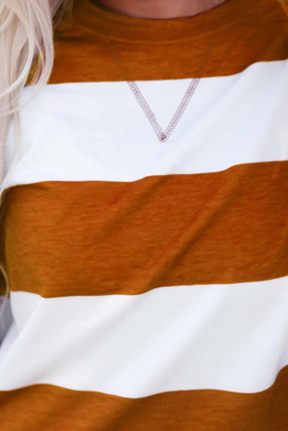 Brown Striped Drop Shoulder Pullover Sweatshirt