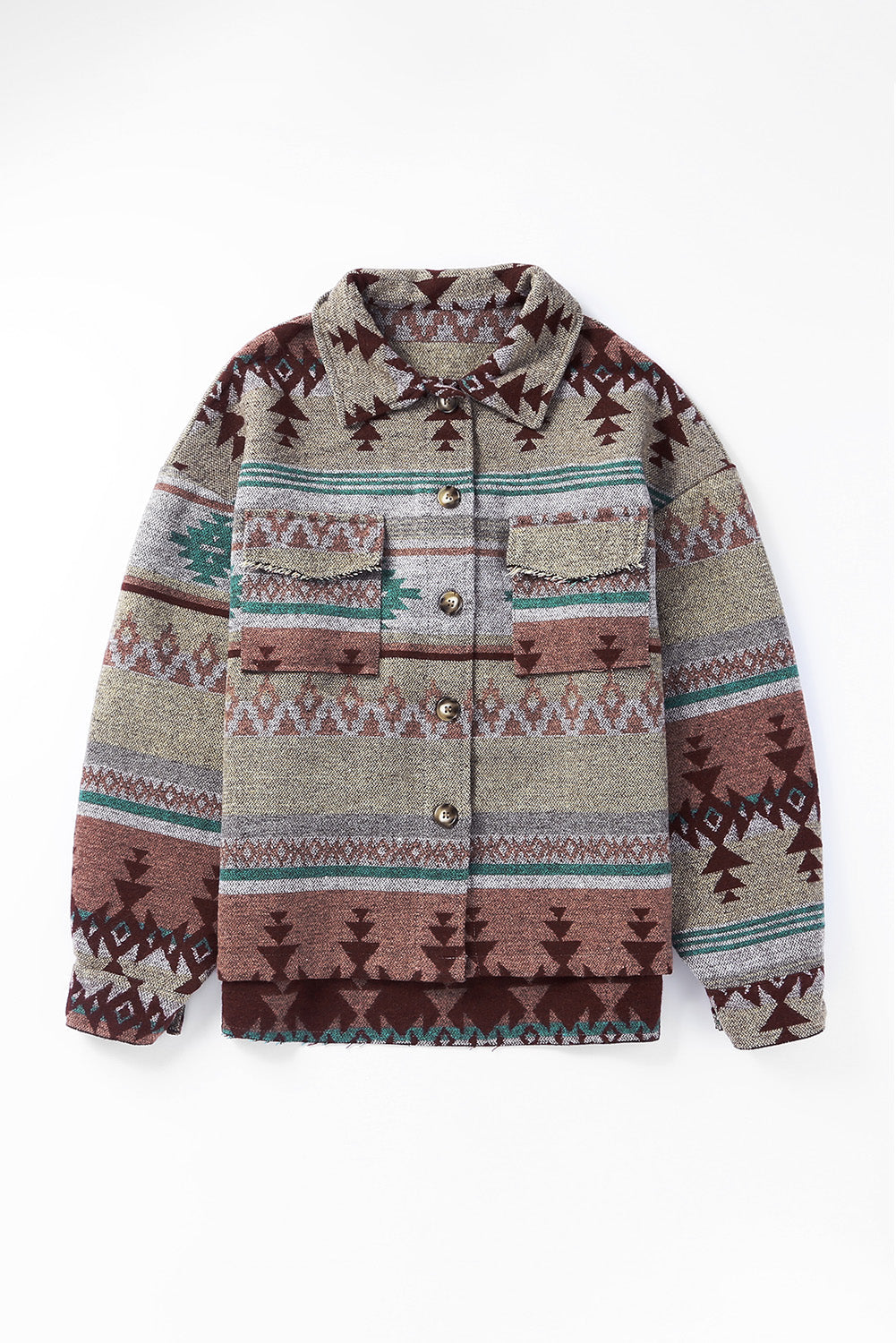Vintage Aztec Print Lapel Pocket Button Up Jacket