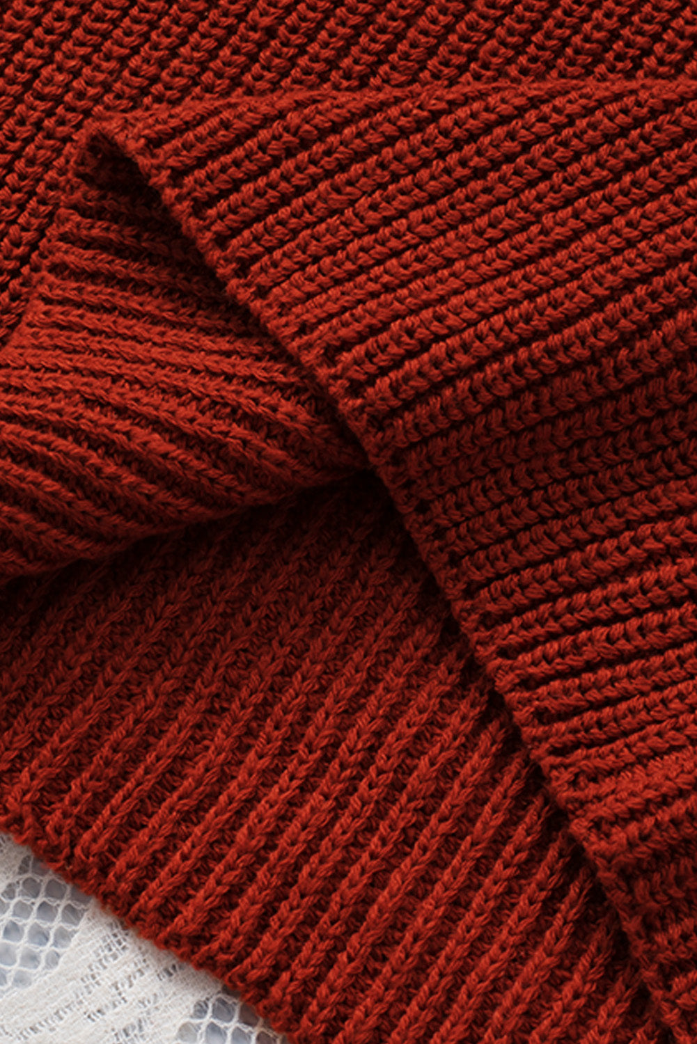Red Zipped Turtleneck Drop Shoulder Knit Sweater