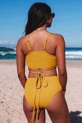 Orange High Waist Tied Back Bikini Swimsuit