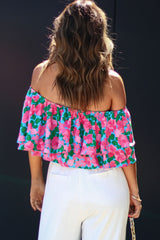 Rose Floral Off-Shoulder Tiered Ruffle Blouse