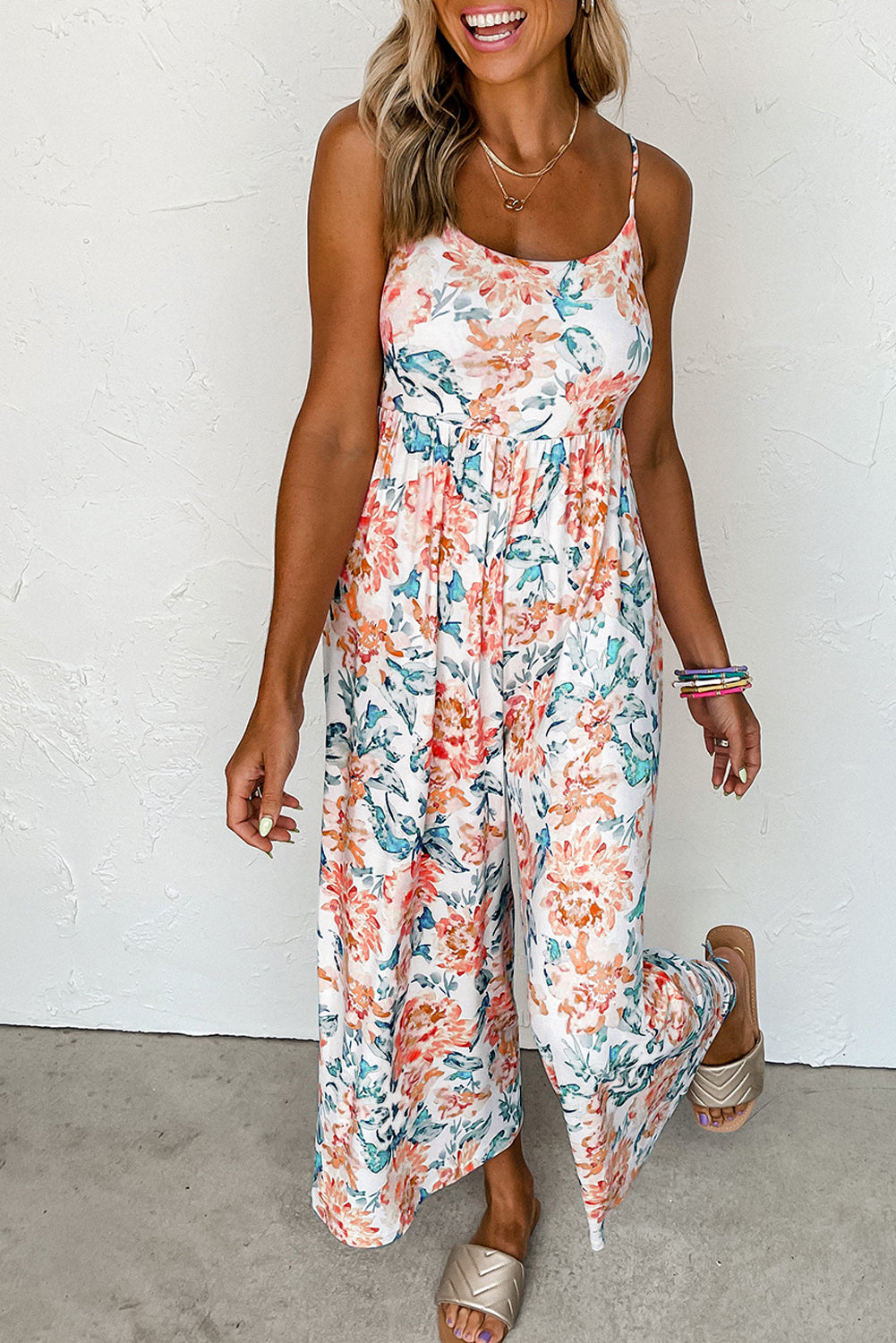 White Floral Patchwork Ribbed Maxi Dress with Pockets