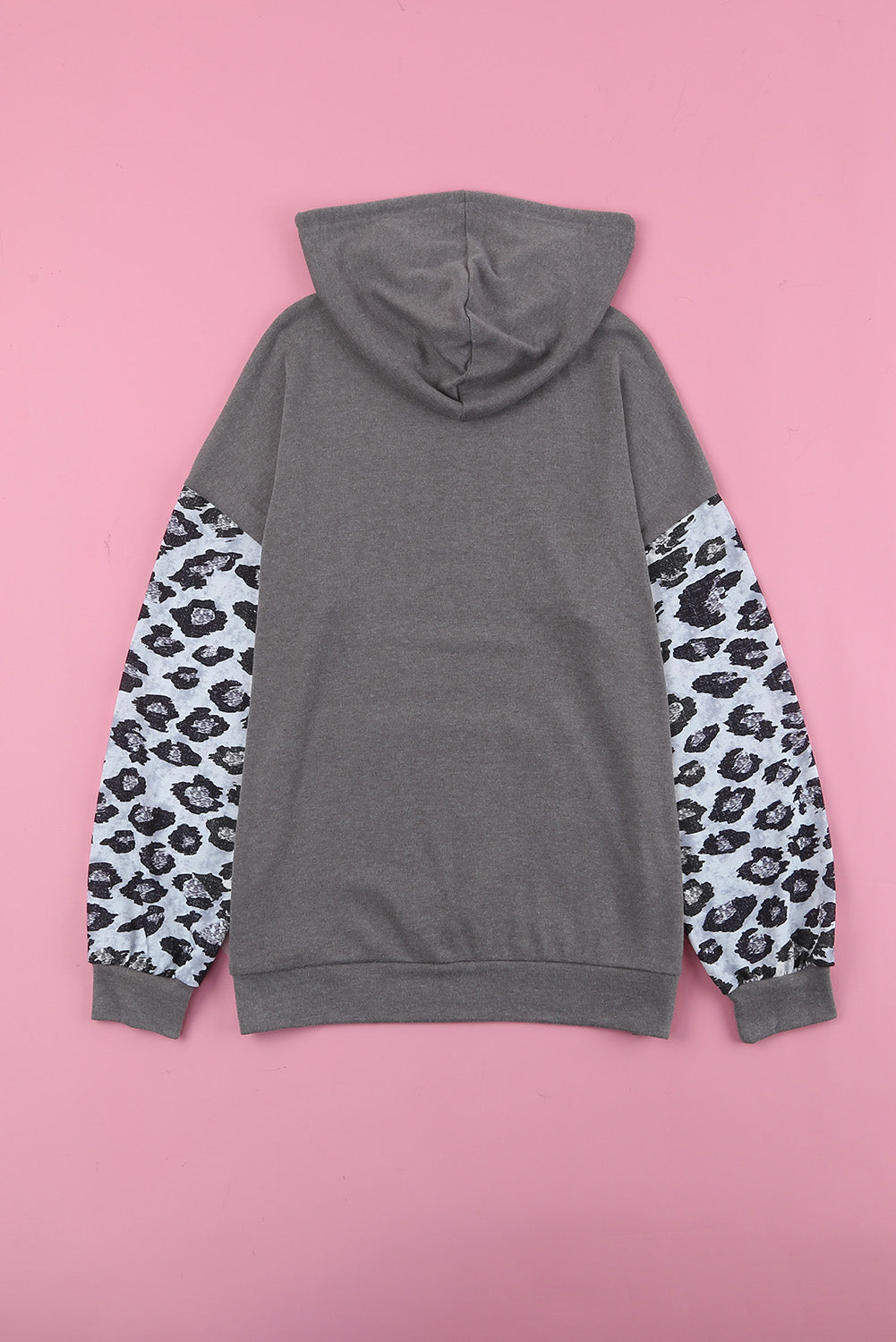 Leopard Patchwork Hooded Sweatshirt with Kangaroo Pocket