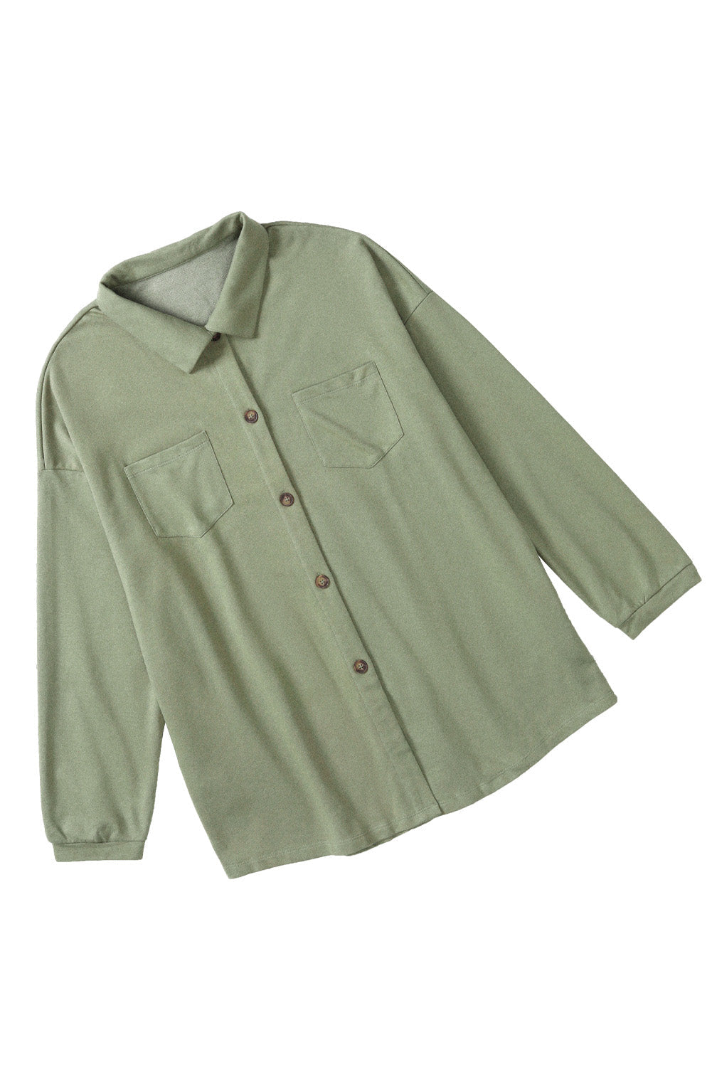 Green Plus Size Buttons Closure Pocketed Shacket