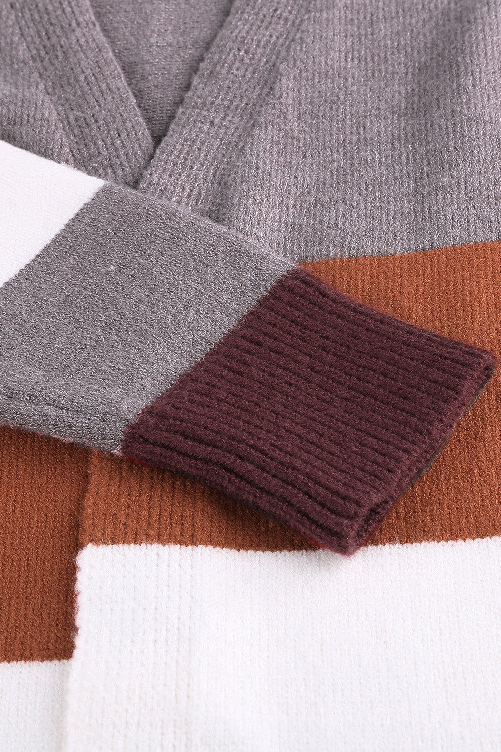 Khaki Open Front Colorblock Cardigan with Pockets