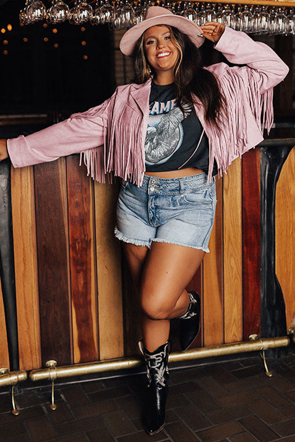 Pink Fringe Plus Size Cropped Jacket