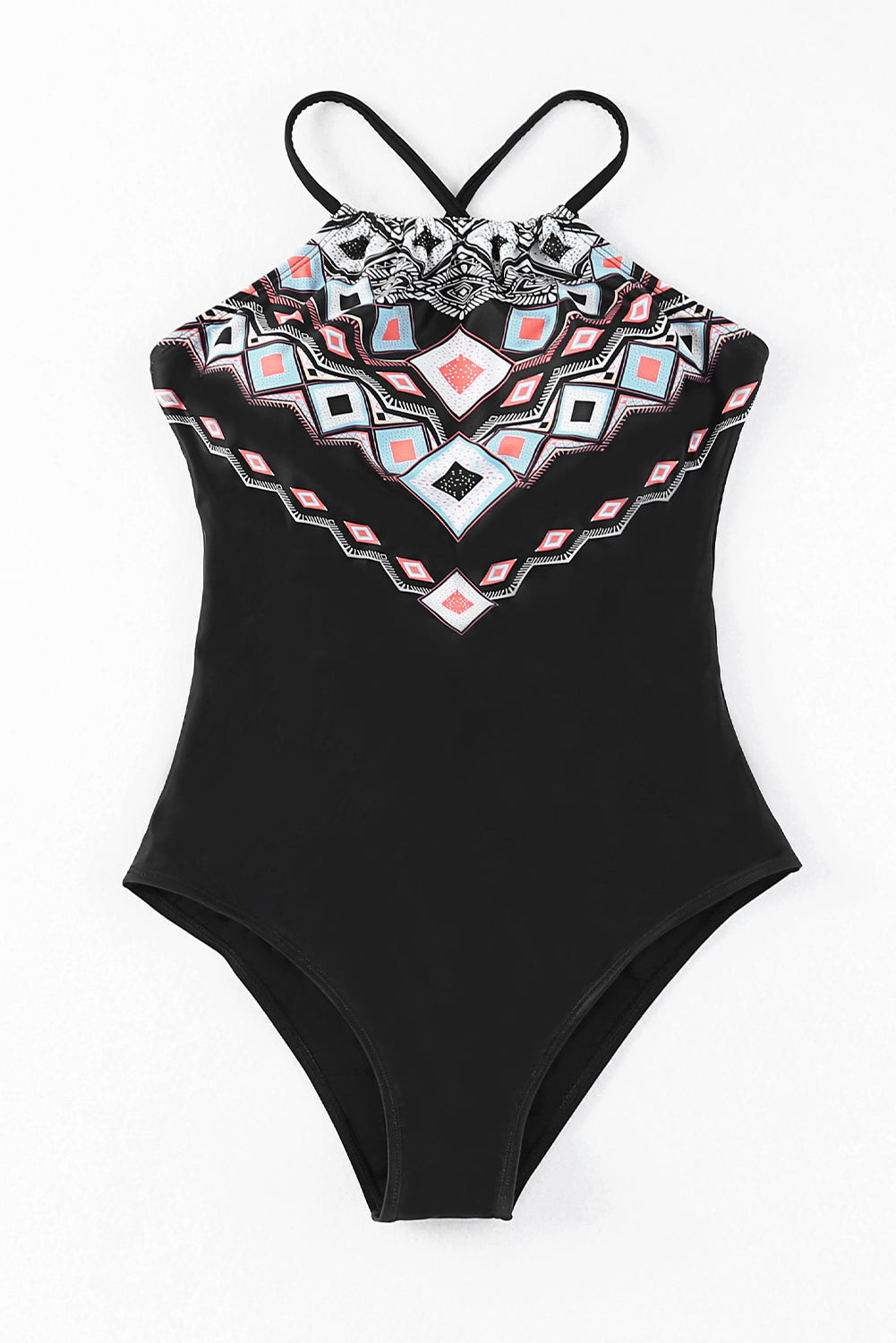 Black Ethnic Geometry Accent One Piece Swimsuit