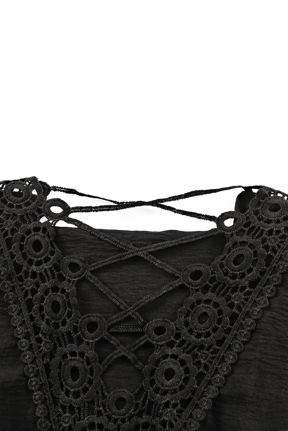 Black Lace Crochet Drawstring High Waist Mini Dress