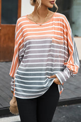 Stripe Gradient Chest Pocket Long Sleeve Top