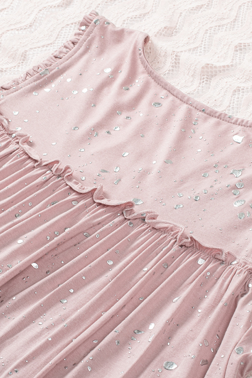 Pink Foil Splatter Drops Ruffled Flowy Tank