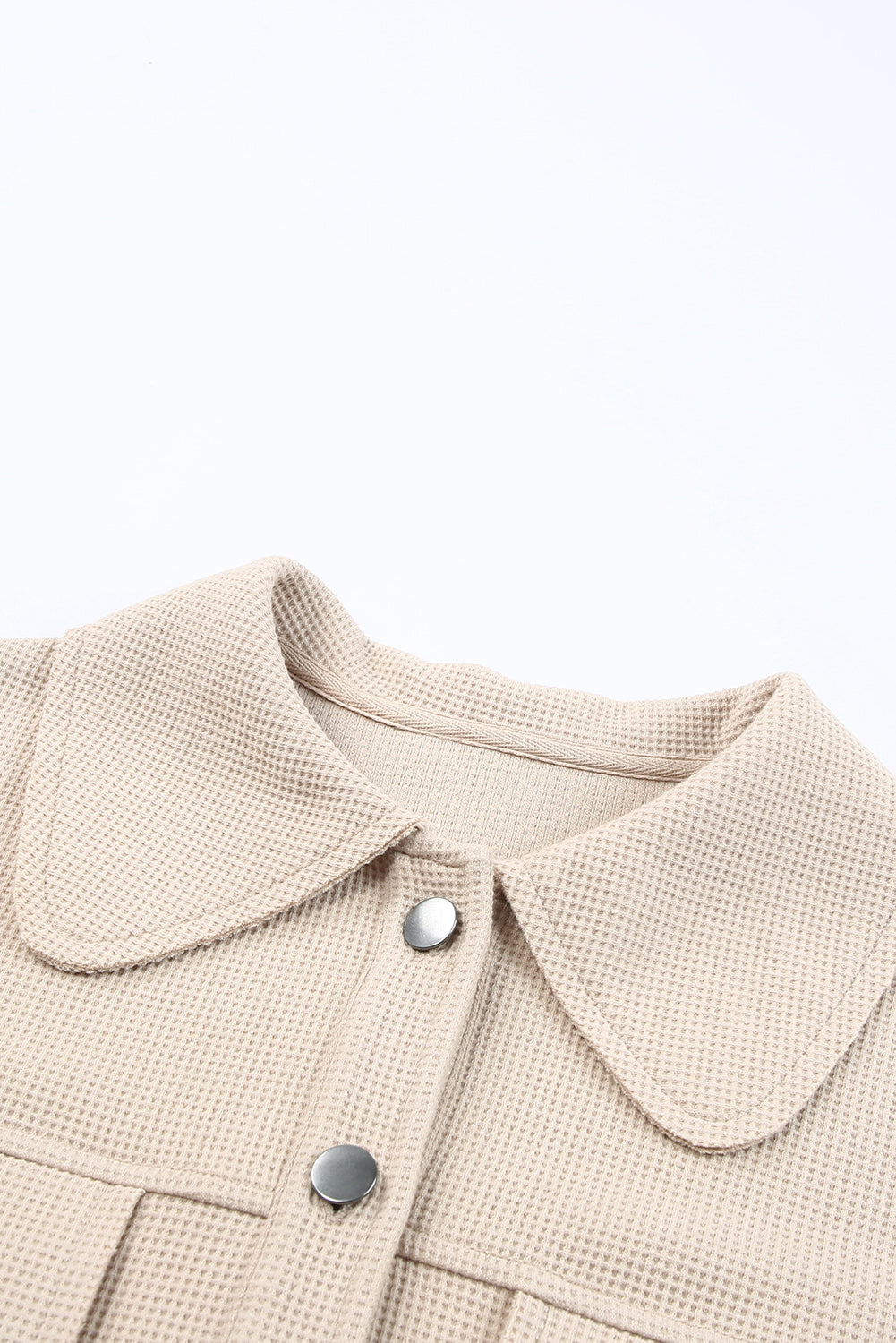 Sky Blue Waffle Knit Buttons Cropped Jacket with Pockets