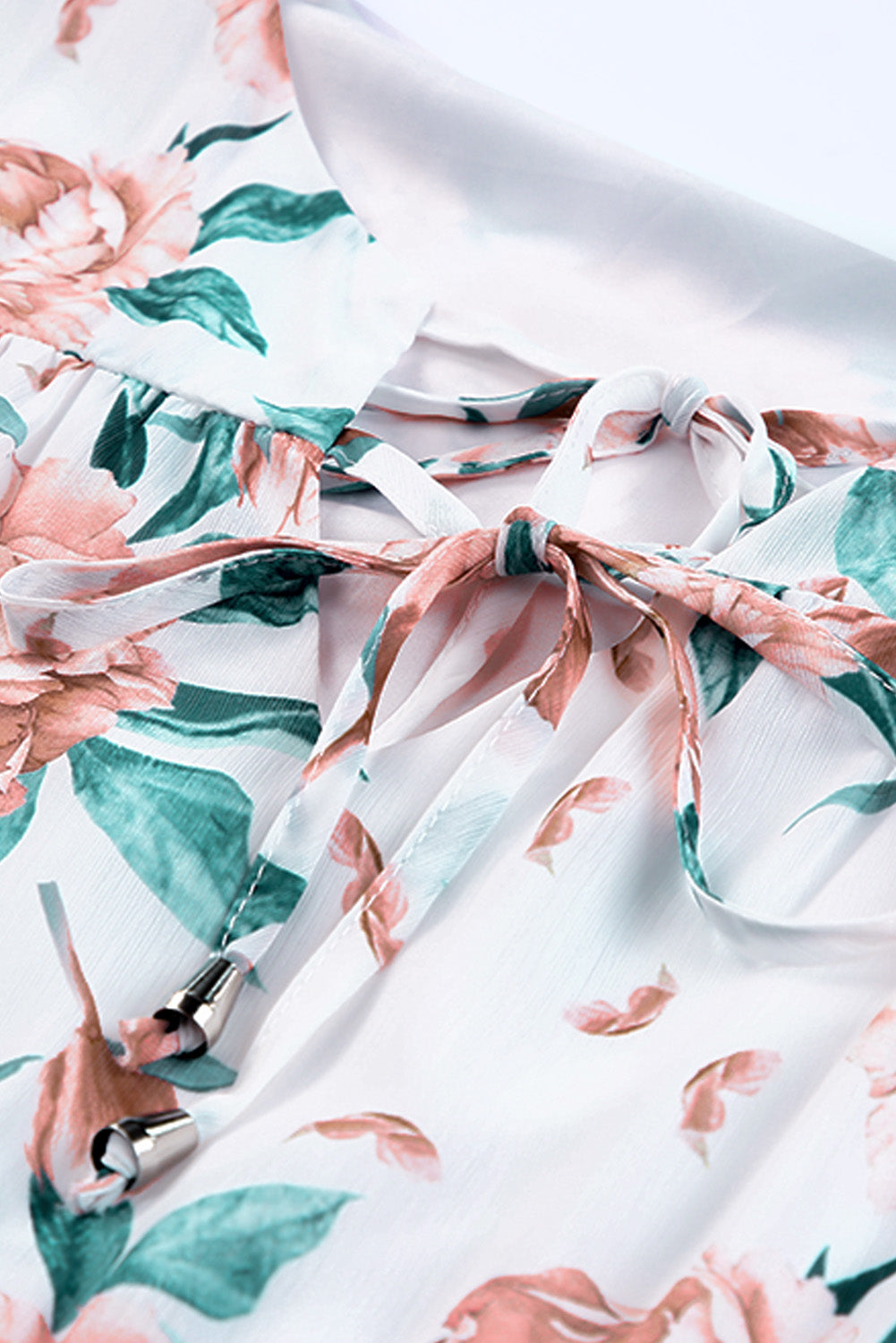 White Loose Bubble Sleeves Floral Print Dress