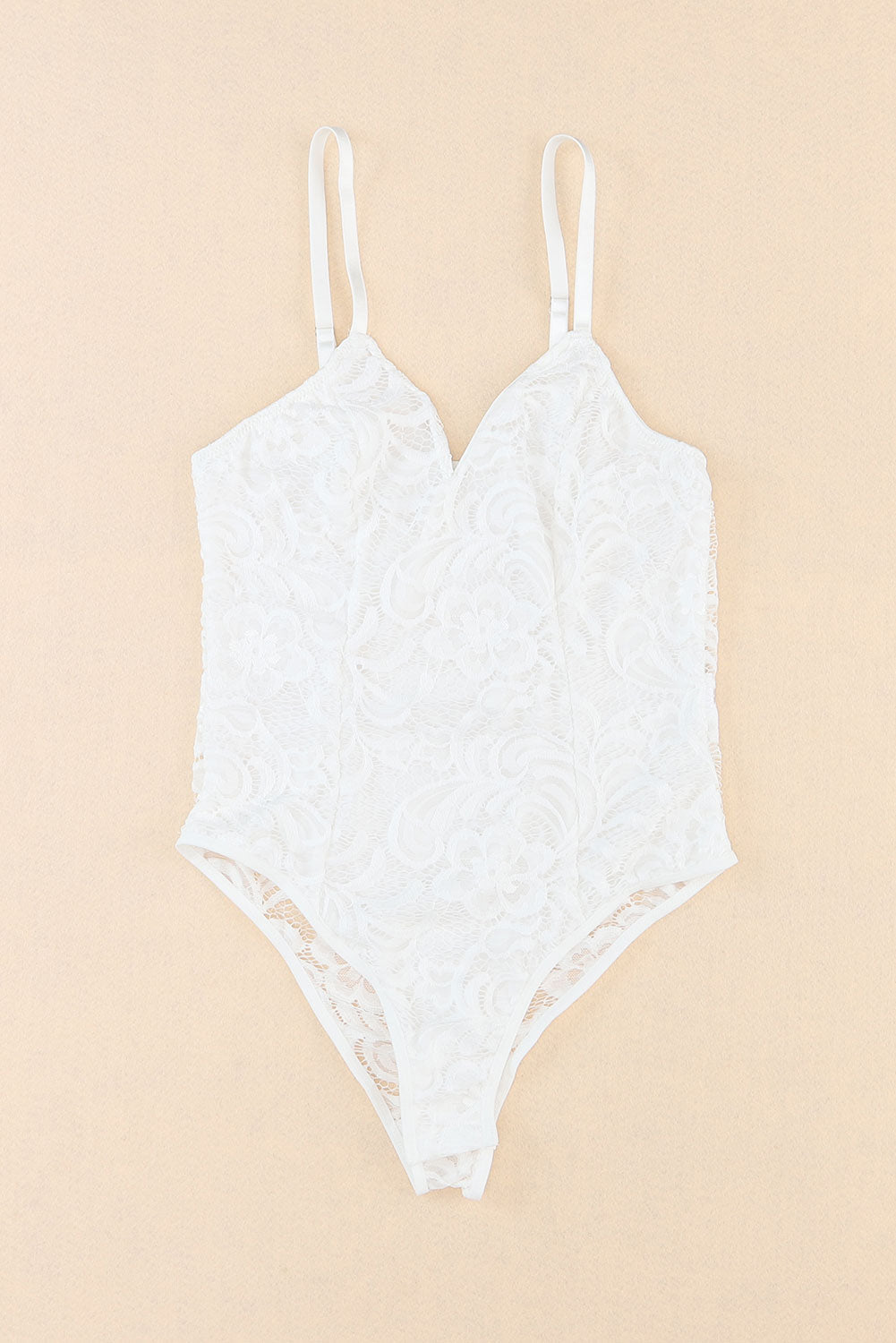 White Floral Lace Spaghetti Straps Bodysuit
