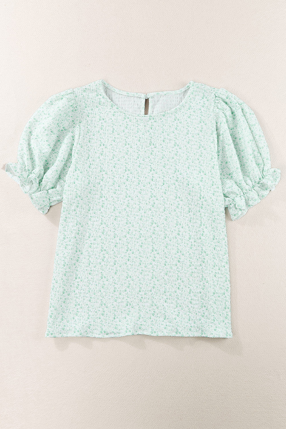 Sky Blue Floral Smocked Puff Sleeve Blouse