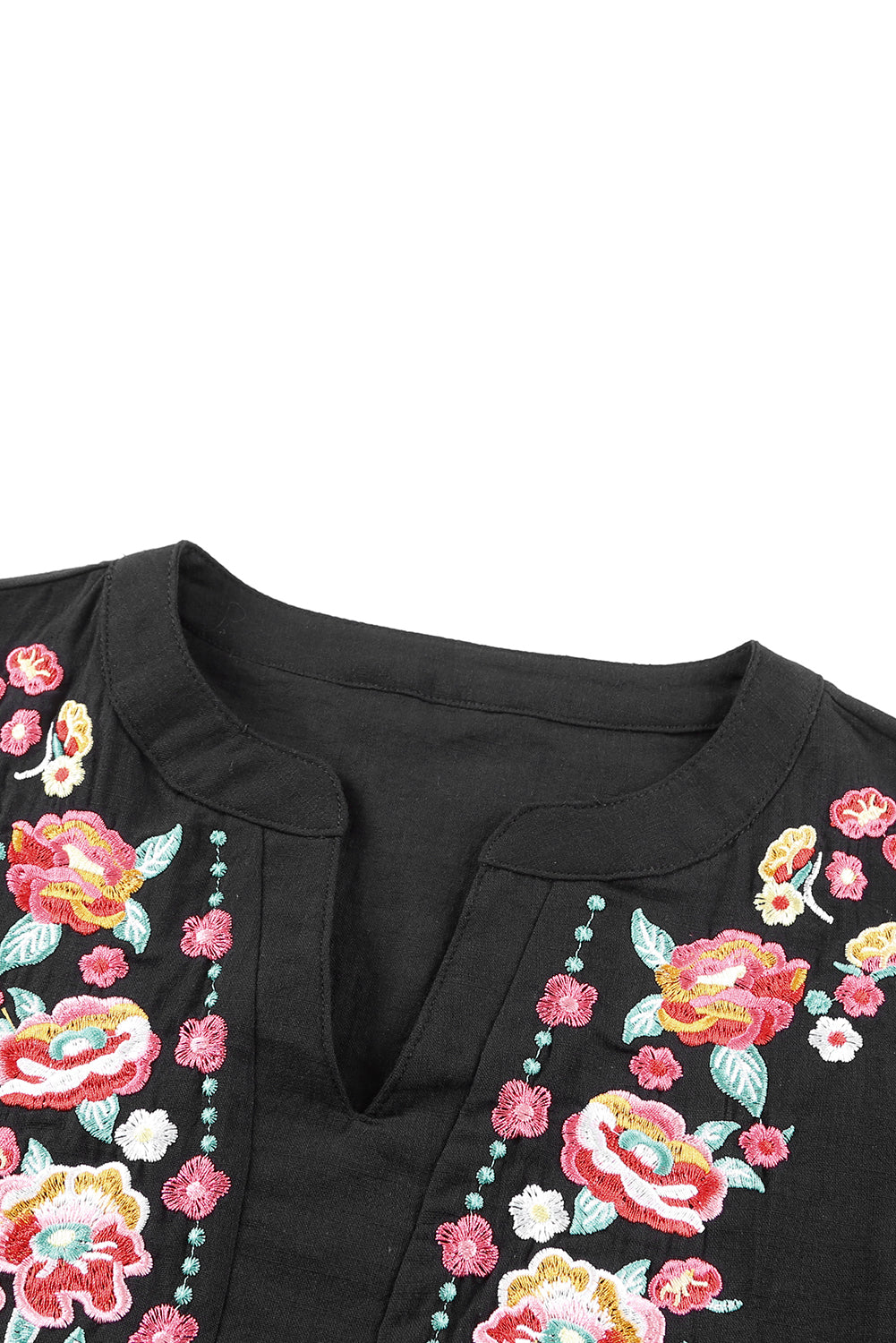 Black Floral Embroidered Ruffle Sleeve Shift Dress