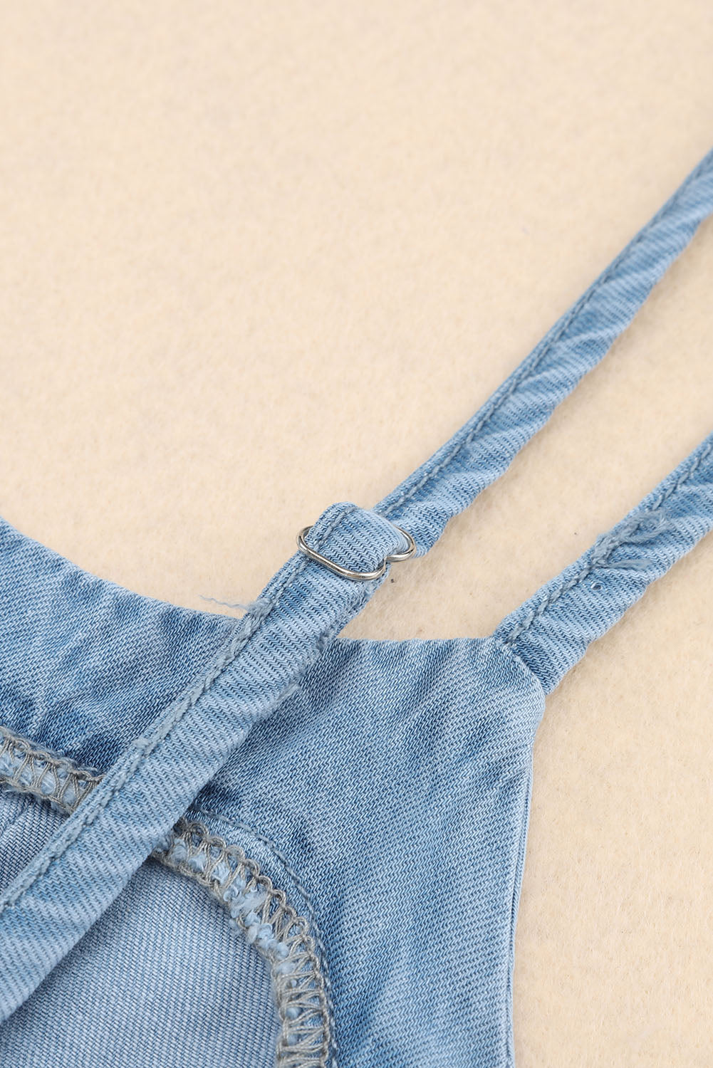 Sky Blue Pleated Buttons Denim Tank Top