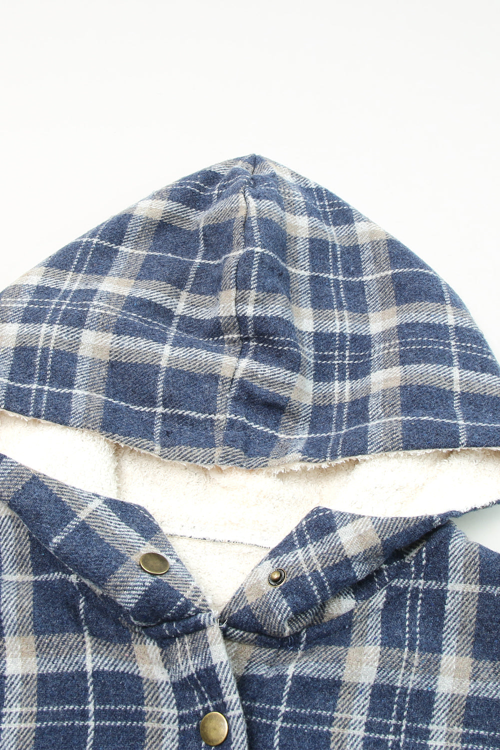 Orange Plaid Pattern Sherpa Lined Hooded Shacket