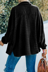 Black Polo Collar Buttoned Patchy Top with Pockets