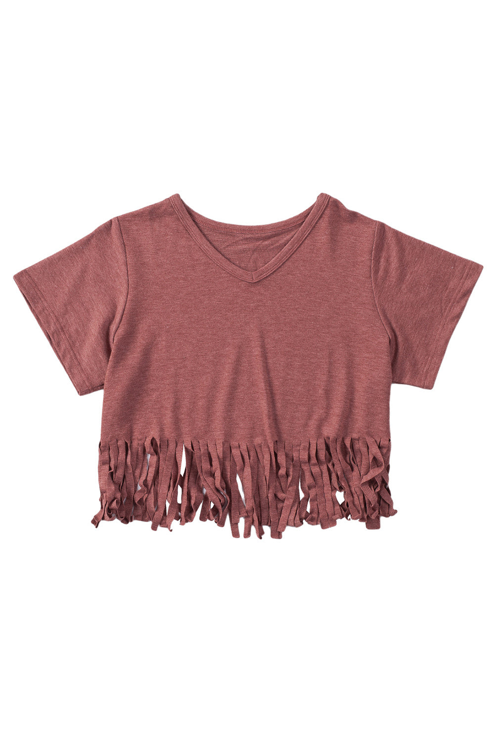 Black Fringe Hem V Neck T Shirt