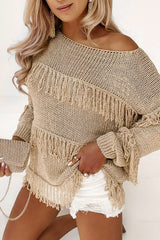 Black Boho Tasseled Knitted Sweater