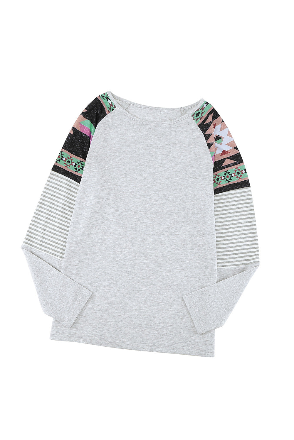 Round Neck Tribal Striped Raglan Top