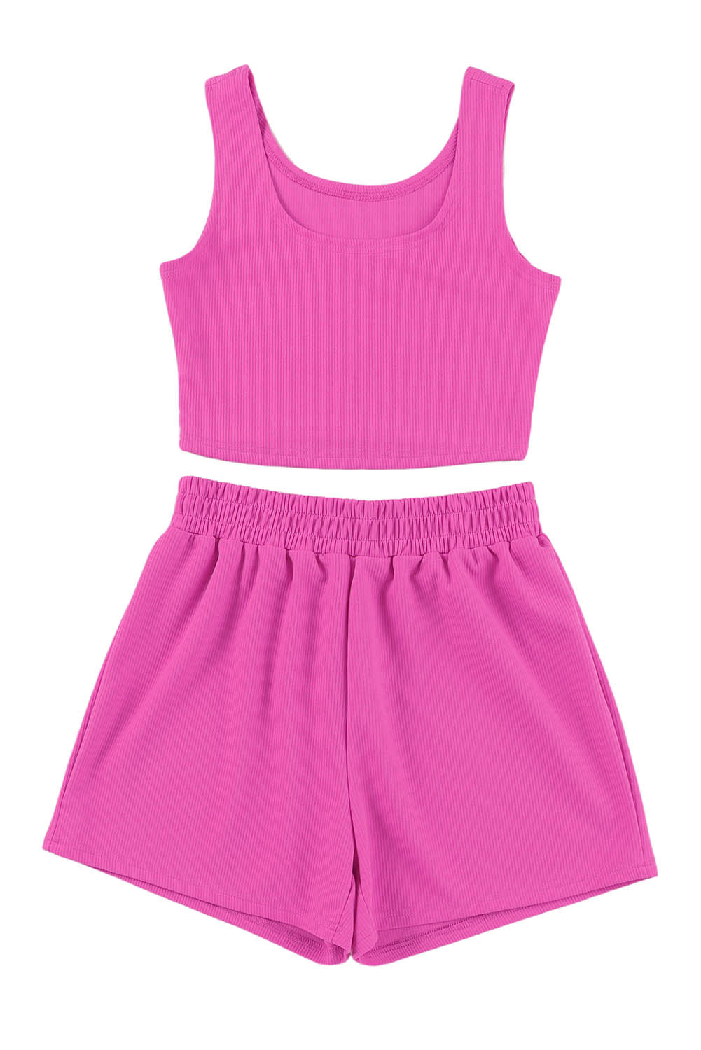 Rose Rib Knitted Sleeveless Crop Top and Elastic Waist Shorts Set