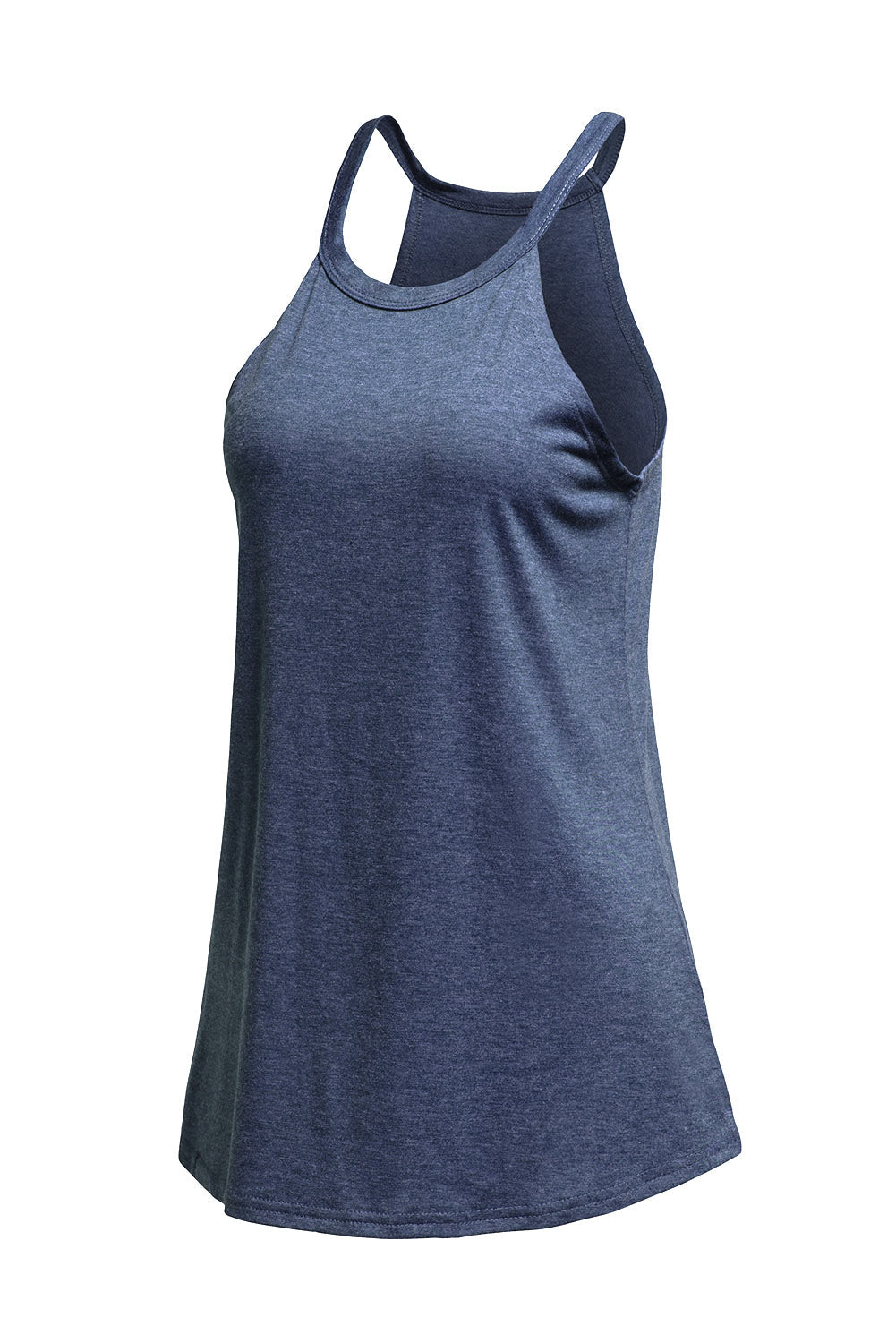 Black Solid Color Crew Neck Tank Top