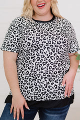White Camouflage Print Round Neck T-shirt with Slits