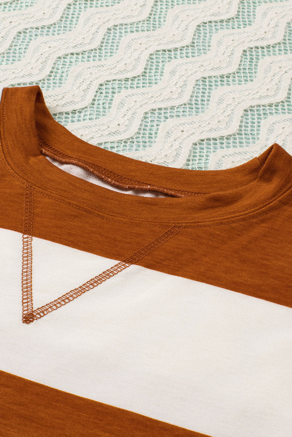 Brown Striped Drop Shoulder Pullover Sweatshirt