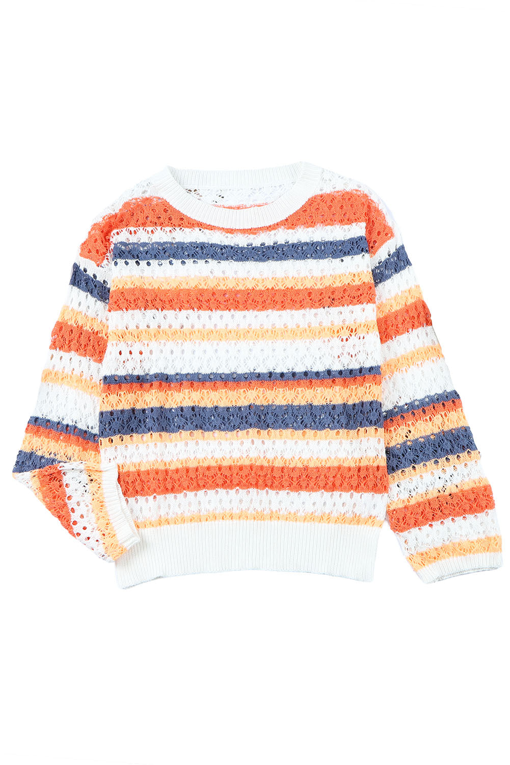 Multicolor Striped Loose Fit Hollow-out Knit Sweater