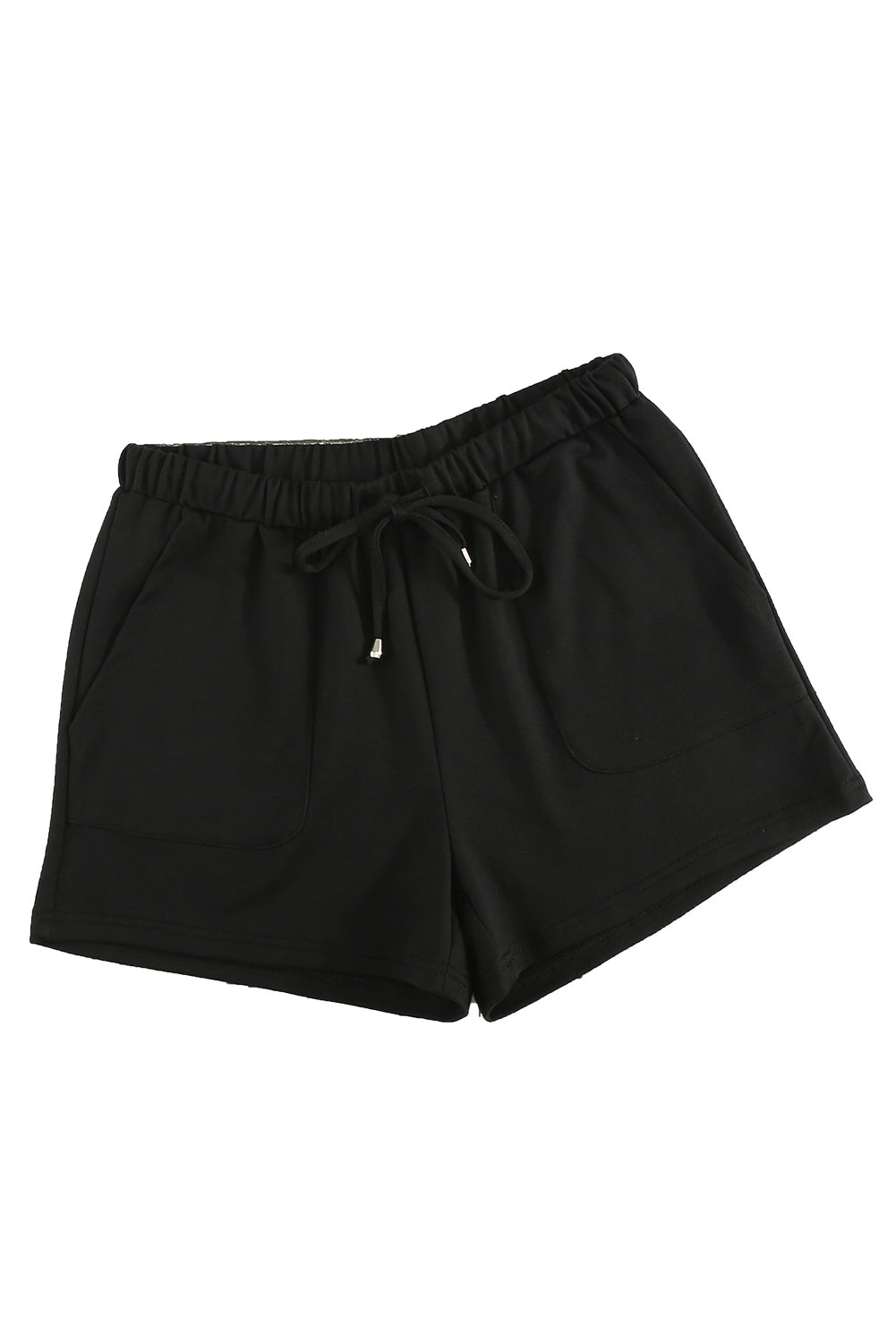 Black Drawstring Elastic Waist Pocketed Shorts