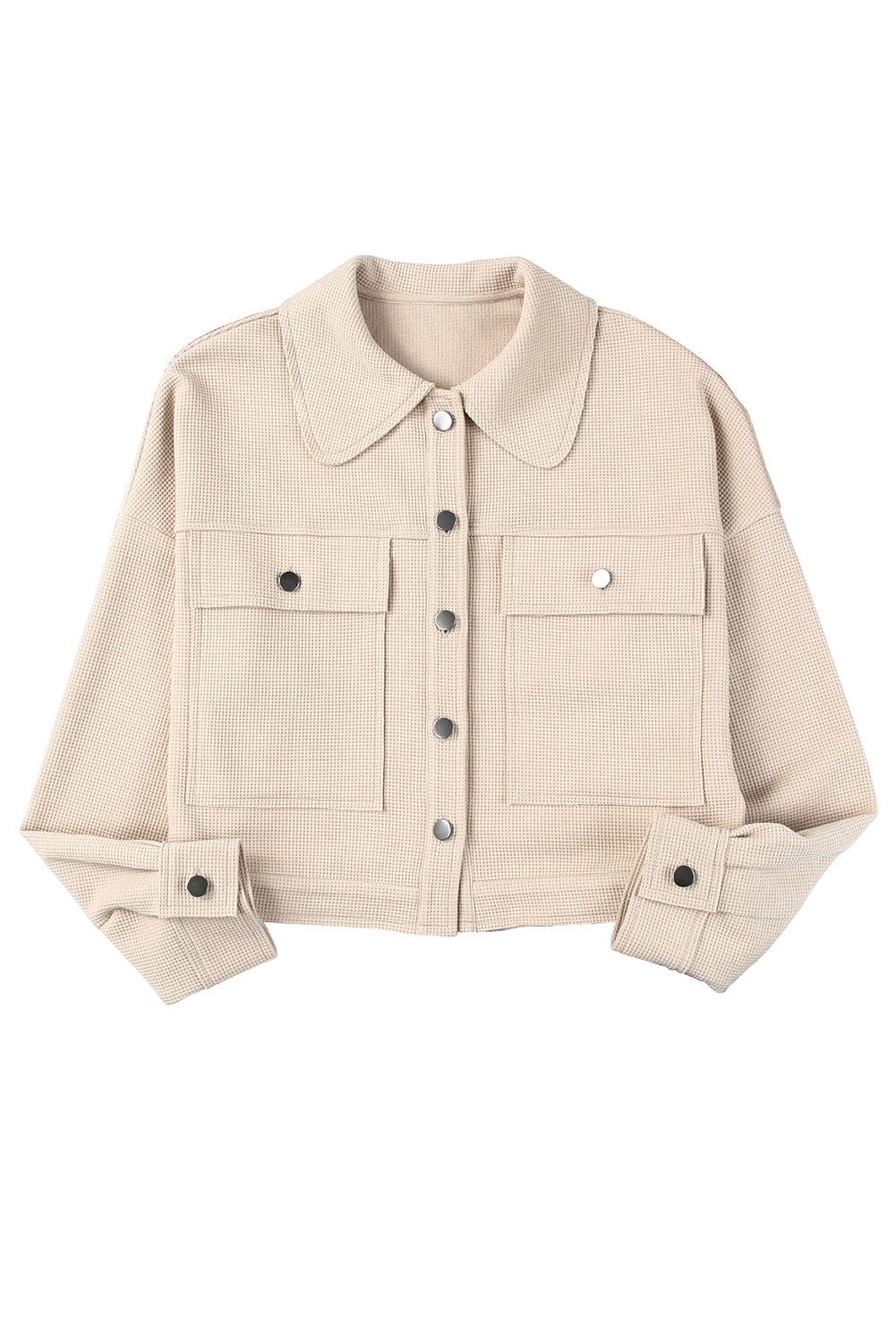 Sky Blue Waffle Knit Buttons Cropped Jacket with Pockets