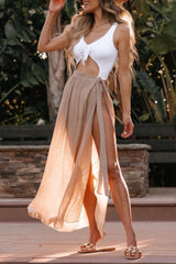 Khaki Sheer Maxi Beach Cover up with Split