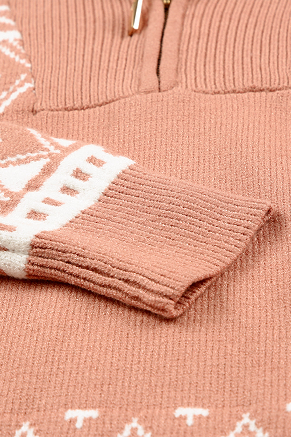 Blue Geometry Knit Quarter Zip Sweater
