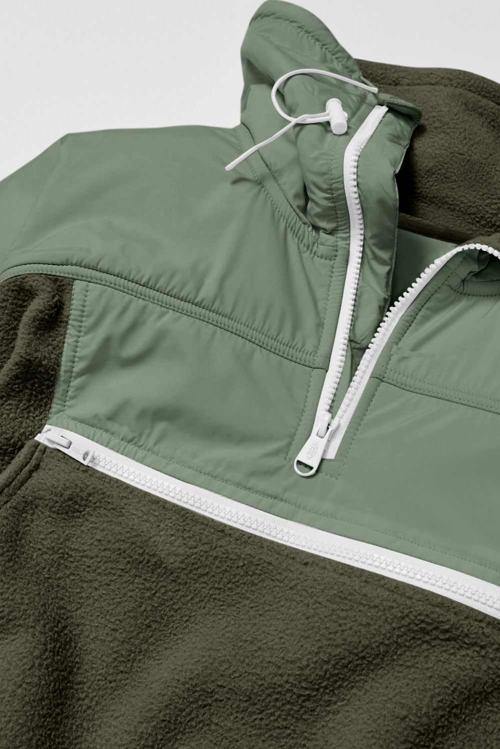 Brown Fleece Patchwork Color Block Zip Funnel Neck Sweatshirt