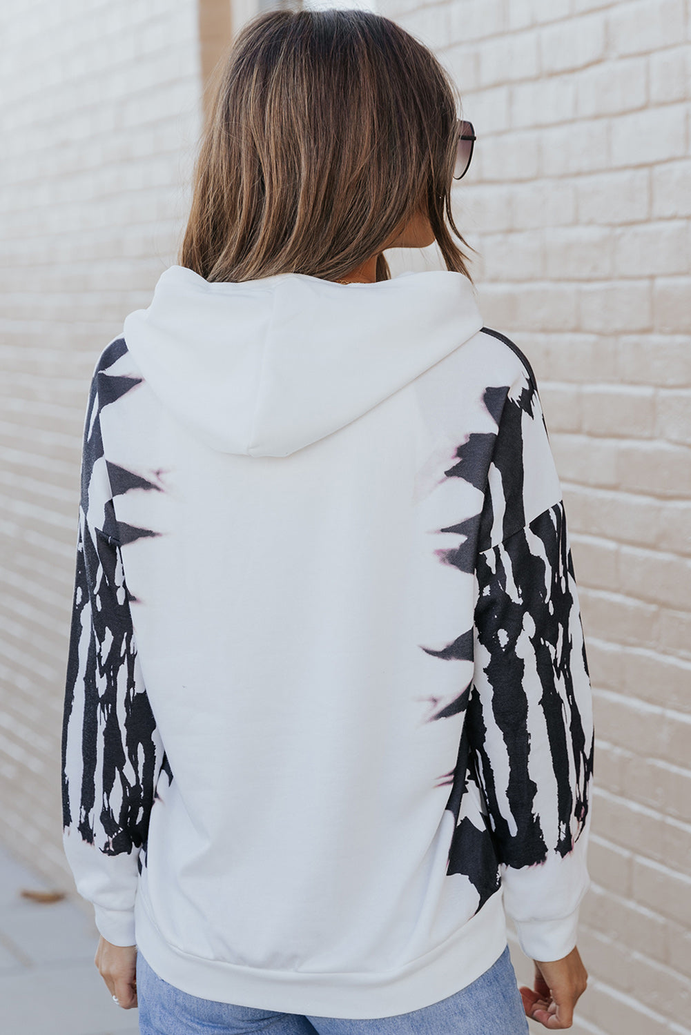 White Tie Dye Hooded Sweatshirt with Kangaroo Pocket