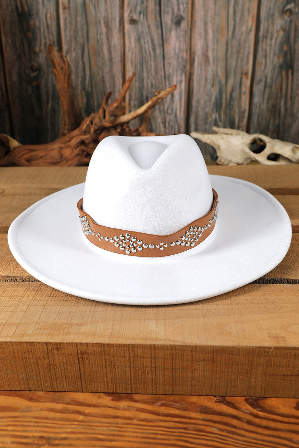 White Studded Wide Brim Panama Hat