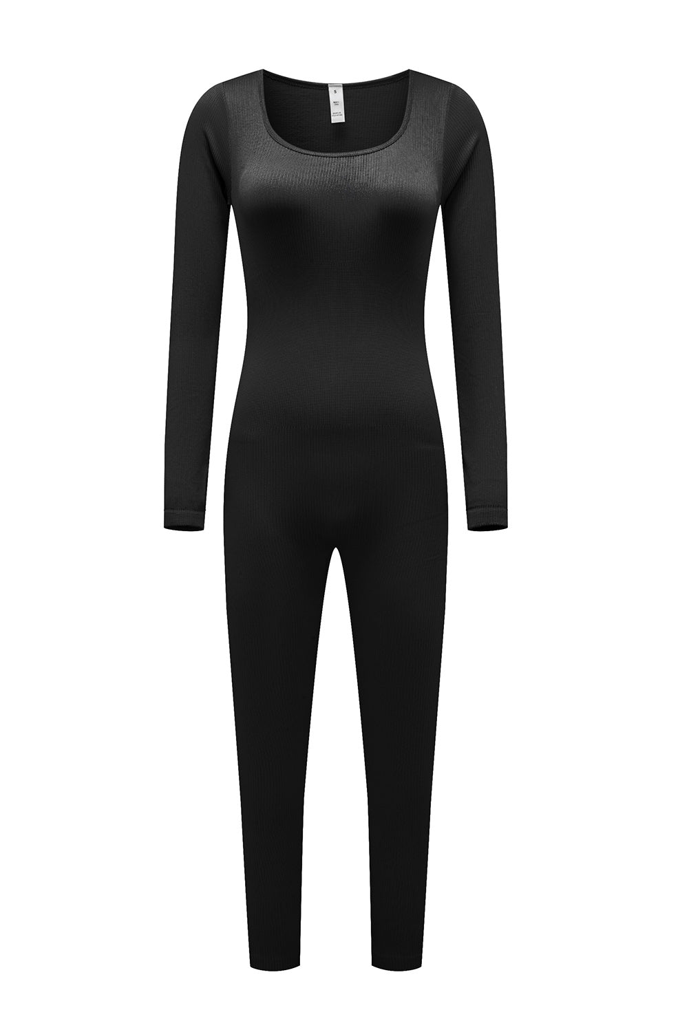 Black Scoop Neck Long Sleeve Seamless Yoga Jumpsuit